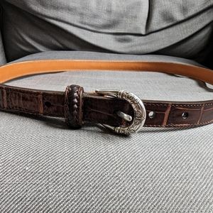 Brighton Croc Embossed Brown Leather Belt w/Leather Lace & Stud Detail 36/XL